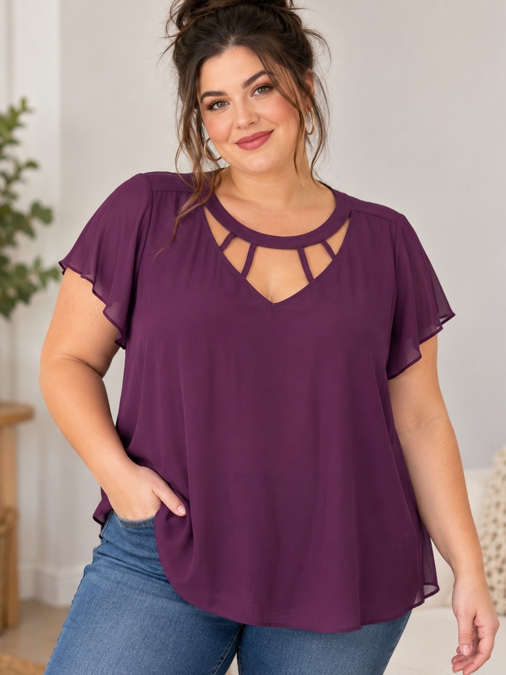 Torrid Size 3 Purple Georgette Cage Blouse Short Sleeve NWT
